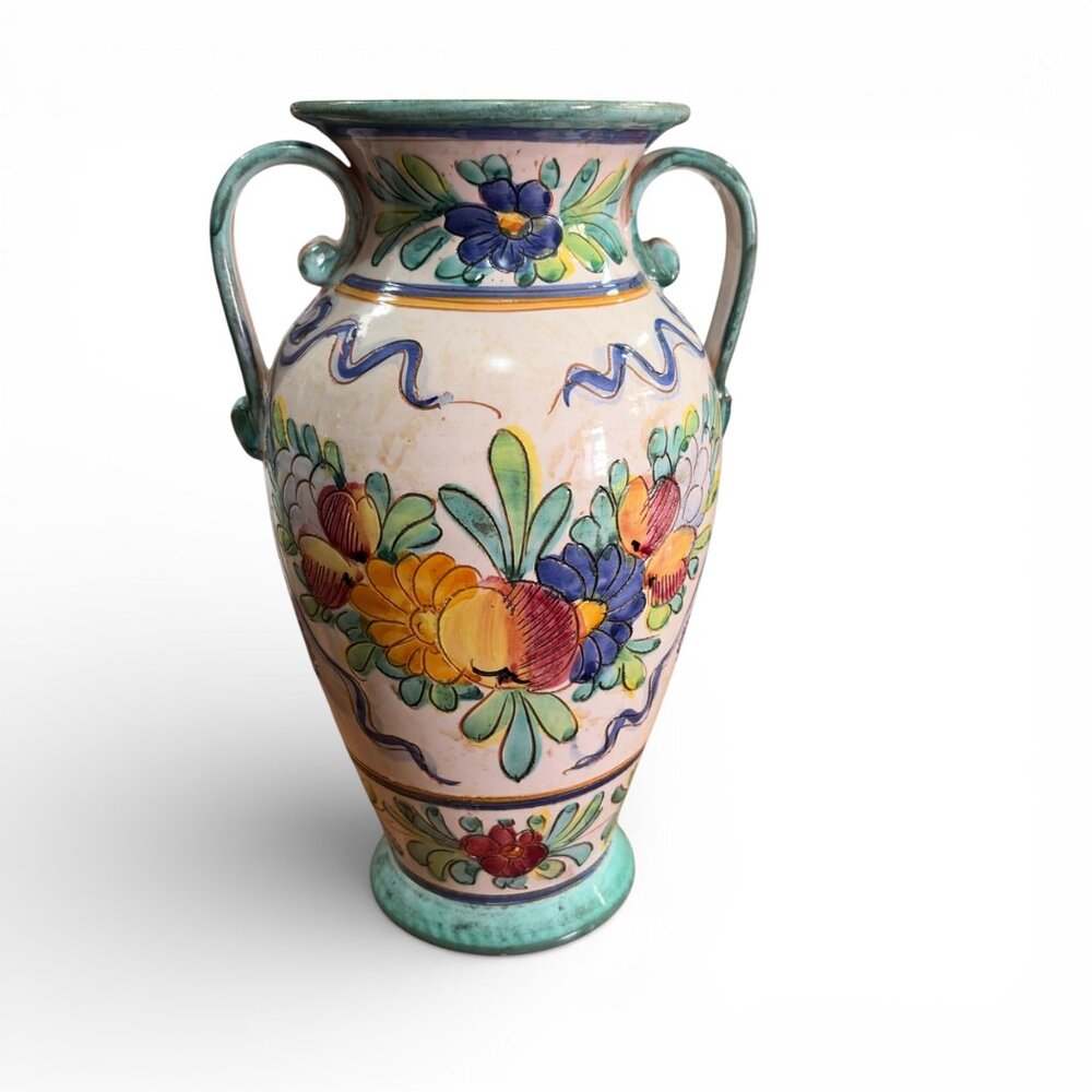 Vintage‎ Hand Painted Ceramic Vase Floral Majolica Art Pottery Decorative Urn - Picture 2 of 12